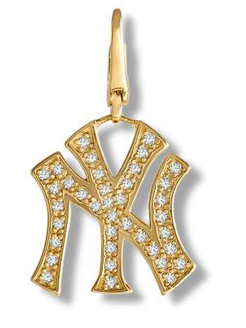 ヤンキースのNYのロゴの形をしたジュエリーの正面から見た画像