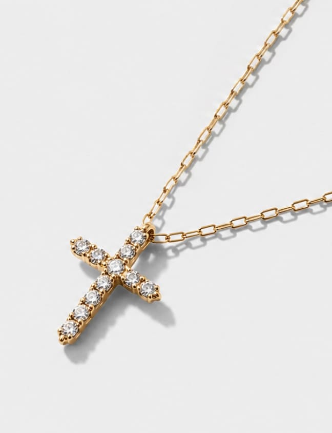 K18 Yellow Gold Diamond Cross Necklace