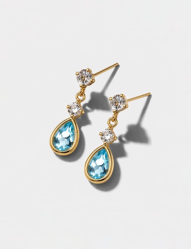 18k Yellow Gold Aquamarine Topaz Earrings