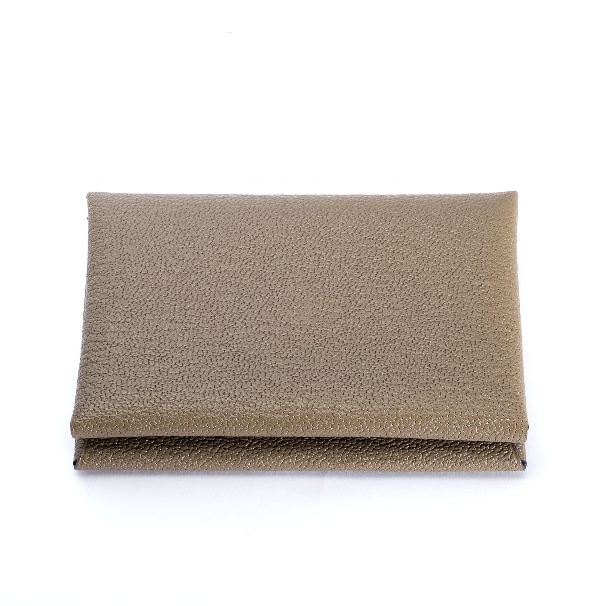 Hermes Calvi Duo Chevre Etoupe Silver Hardware B Stamp Unused Wallet Women's