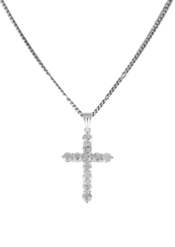 PT850 PT950 Diamond Cross Necklace Figaro