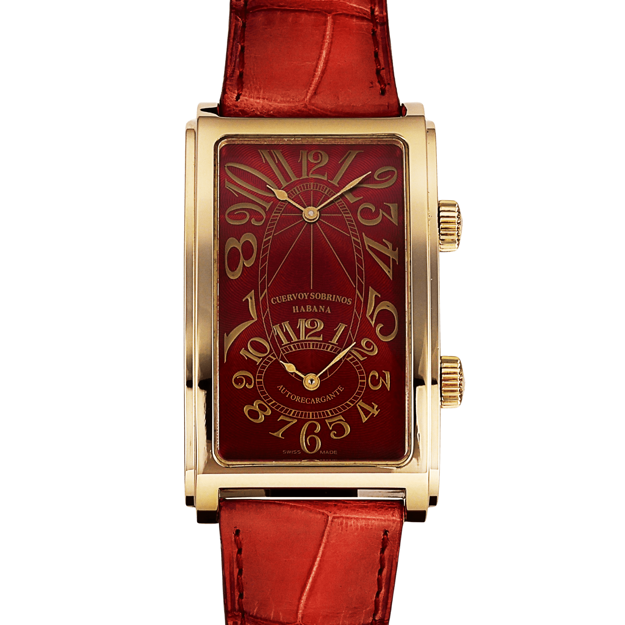 CUERVO Y SOBRINOS Prominente Dual Time 1112-8TG Red Dial New Old Stock Men's Watch