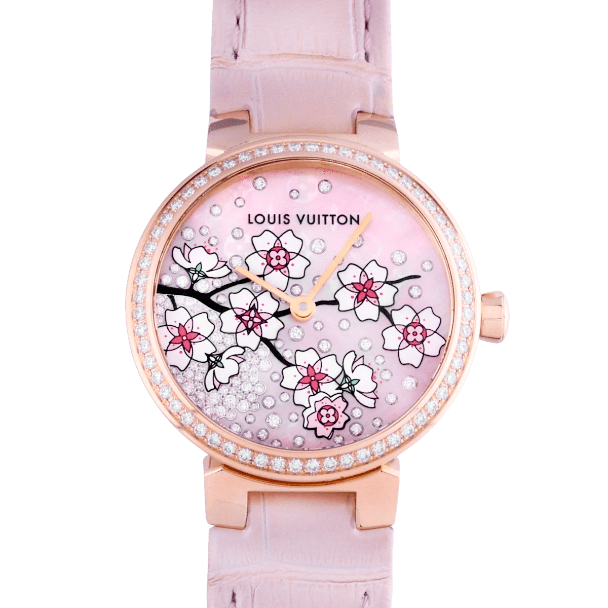 Louis Vuitton Tambour PM Sakura Q1K09 Pink Dial Used Ladies Watch